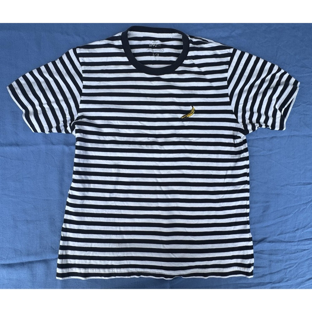 Andy Warhol x SPPZRT Banana Embroidered Striped T-Shirt Men's L Black White